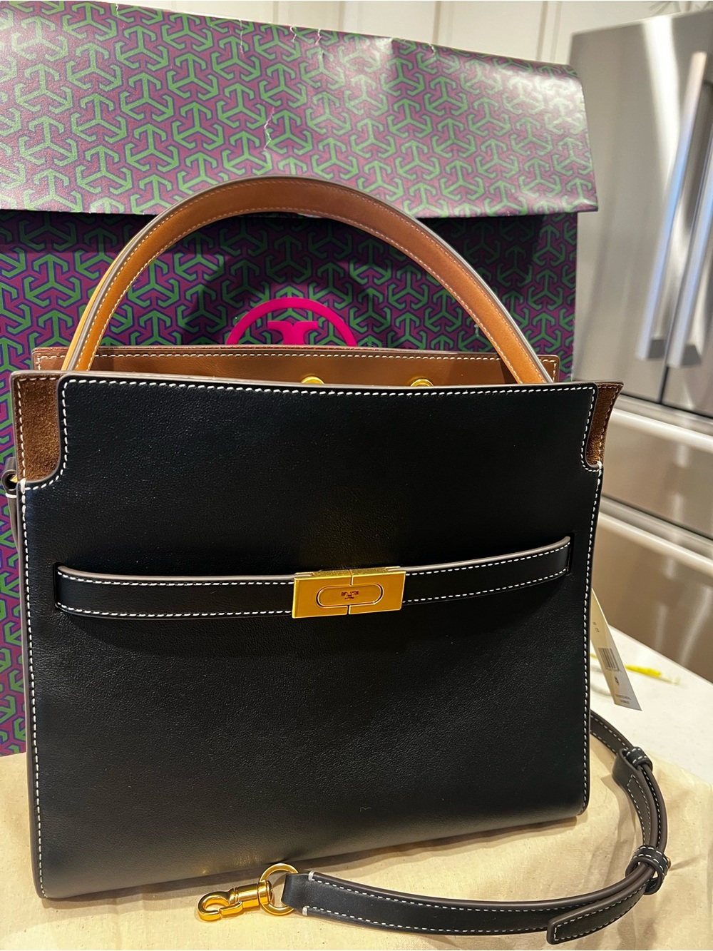 NWT Tory Burch Lee Radziwell small double bag leather suede